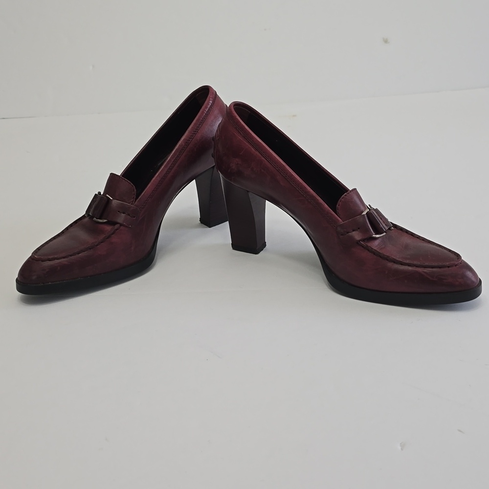 TOD'S Calfskin Leather Loafer Block Heel Burgundy Made In Italy Size 9